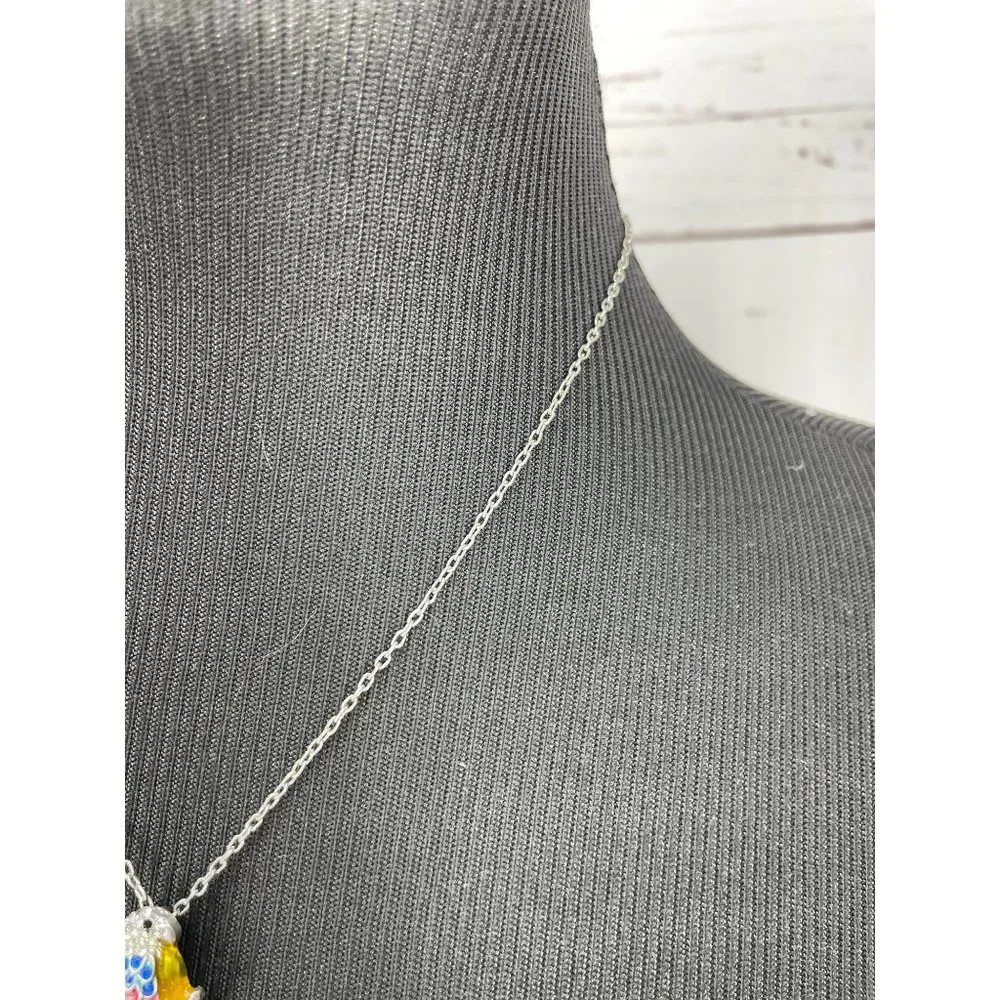 Girl's Tropical Rainbow‎ Gemstone Silver Parrot Pendant Fashion Necklace